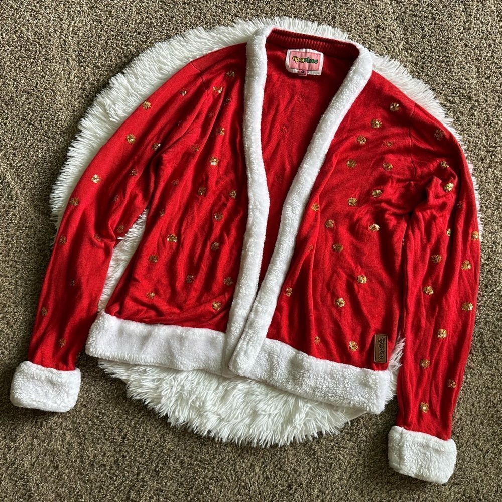 Tipsy Elves‎ Sweater Cardigan Red White Womens Size XL